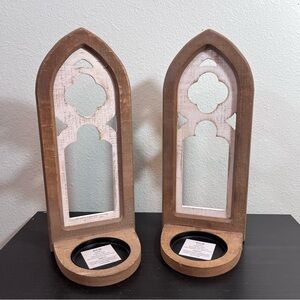 Set of 2 Hobby Lobby Gothic Cathedral Arch Wooden Wall Sconces - Shabby Chic